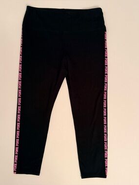 PINK Victoria's Secret Plus Size XXL Black Leggings with Pink Side Logo Trim